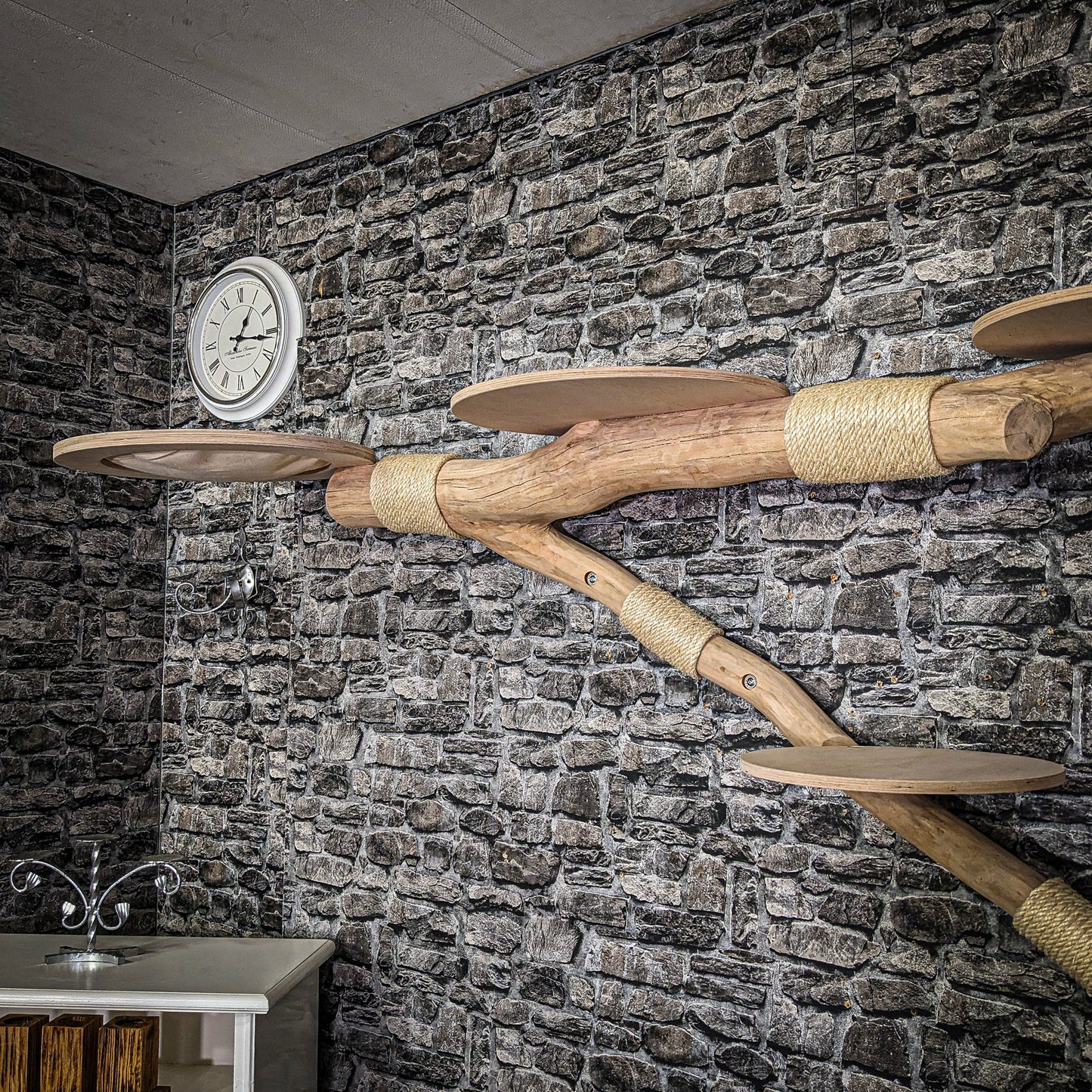 Wall-Mounted Natural Cat Tree 270 cm lang Cat Tree Natural Wood Design