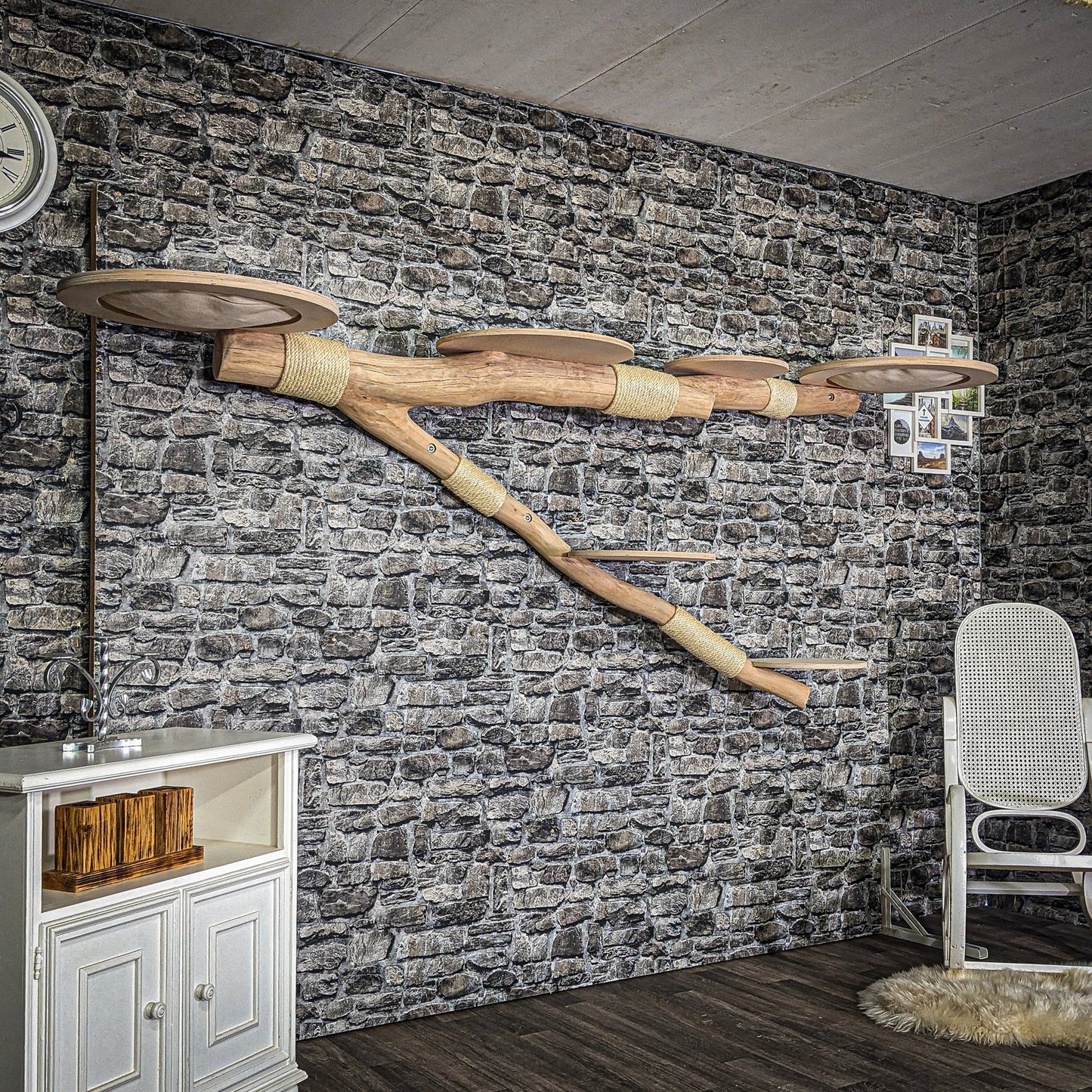 Wall-Mounted Natural Cat Tree 270 cm lang Cat Tree Natural Wood Design