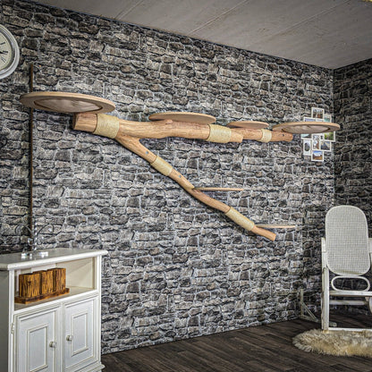 Wall-Mounted Natural Cat Tree 270 cm lang Cat Tree Natural Wood Design