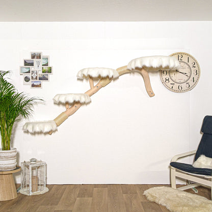 Wall-Mounted Natural Cat Tree 215 cm Length Cat Tree Natural Wood Design