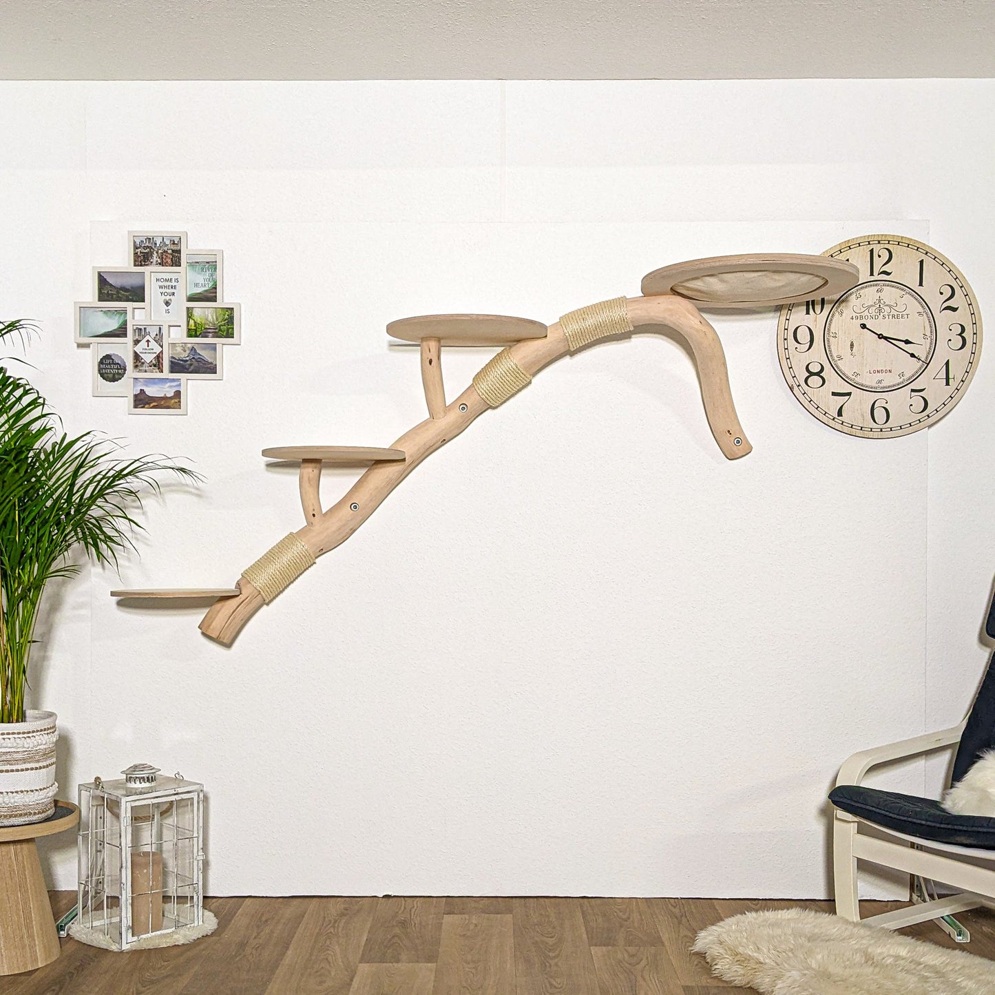 Wall-Mounted Natural Cat Tree 215 cm Length Cat Tree Natural Wood Design