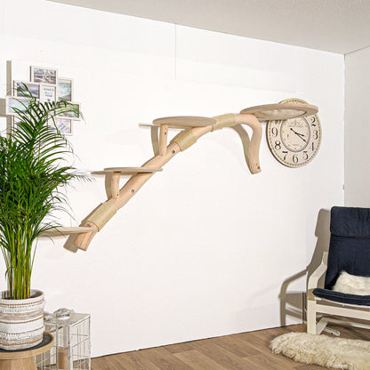 Wall-Mounted Natural Cat Tree 215 cm Length Cat Tree Natural Wood Design