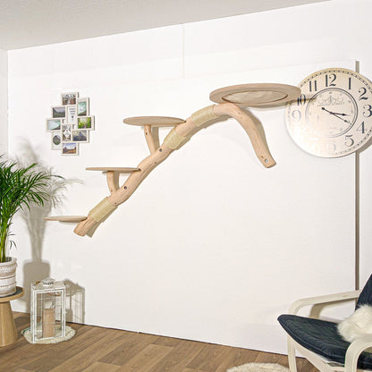 Wall-Mounted Natural Cat Tree 215 cm Length Cat Tree Natural Wood Design