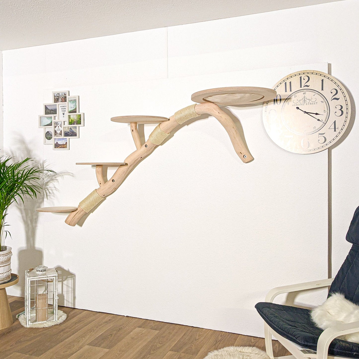 Wall-Mounted Natural Cat Tree 215 cm Length Cat Tree Natural Wood Design