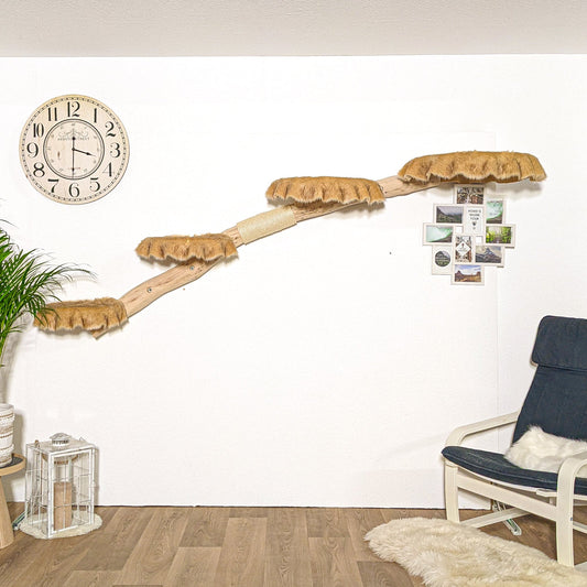 Wall-Mounted Natural Cat Tree 240 cm Length Cat Tree Natural Wood Design