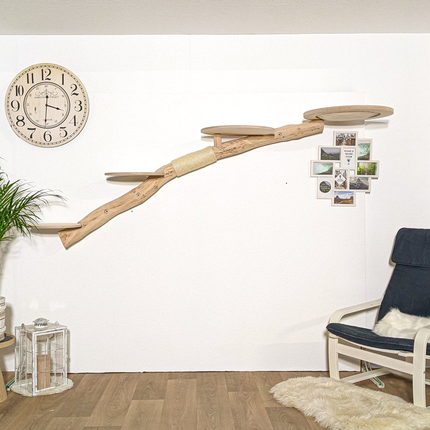 Wall-Mounted Natural Cat Tree 240 cm Length Cat Tree Natural Wood Design