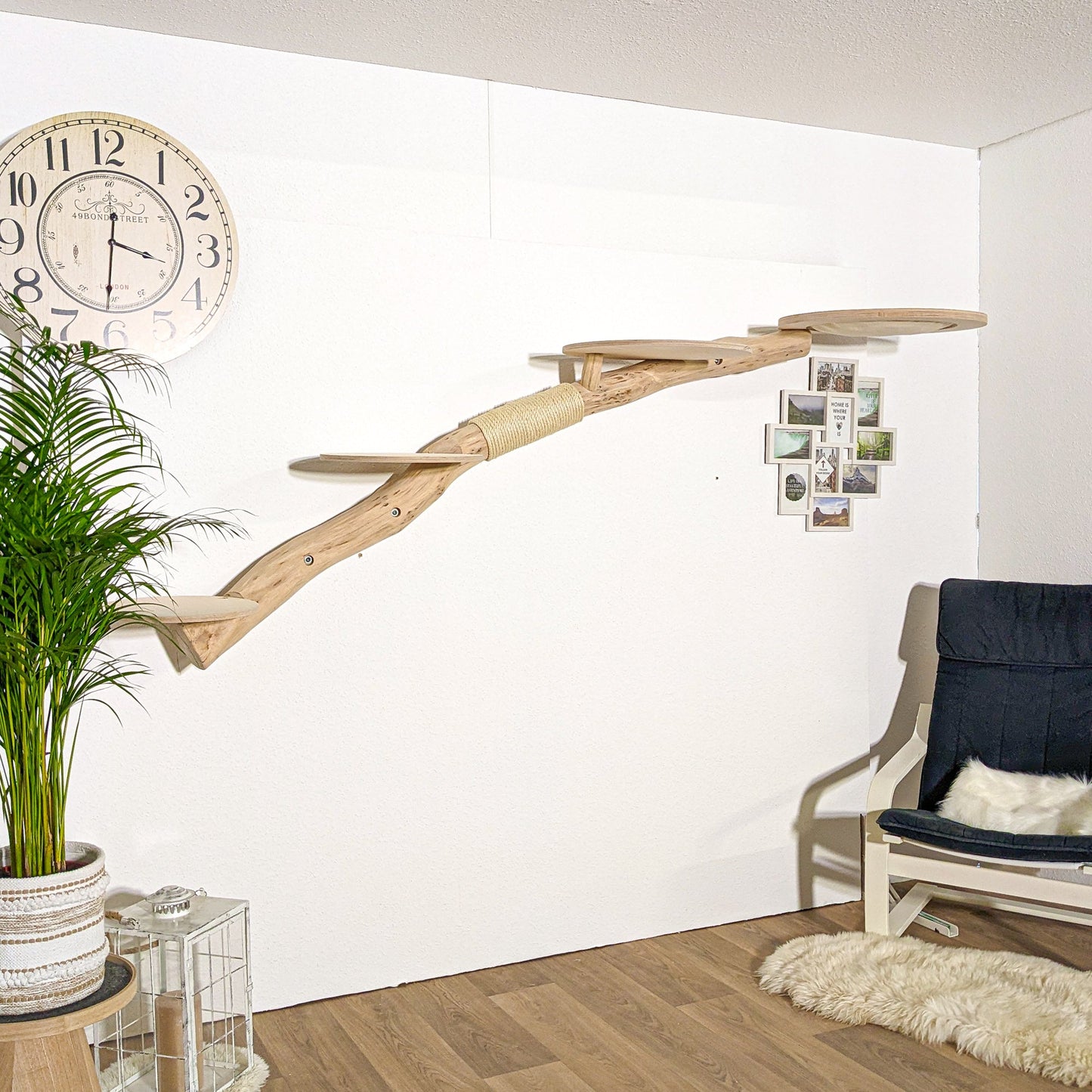 Wall-Mounted Natural Cat Tree 240 cm Length Cat Tree Natural Wood Design