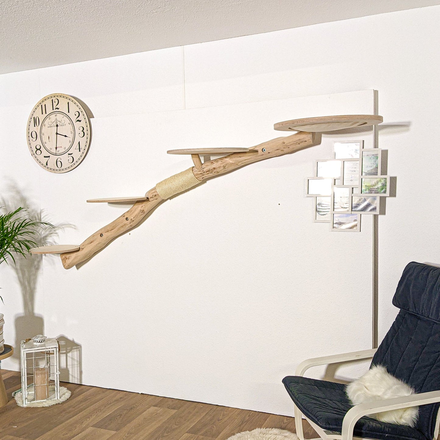 Wall-Mounted Natural Cat Tree 240 cm Length Cat Tree Natural Wood Design