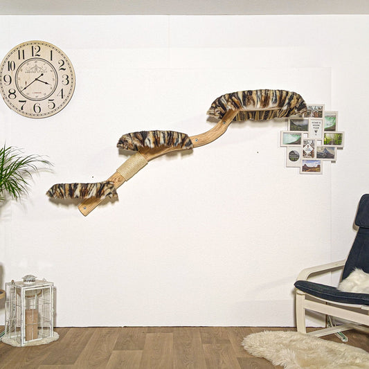 Wall-Mounted Natural Cat Tree 183 cm Length Cat Tree Natural Wood Design