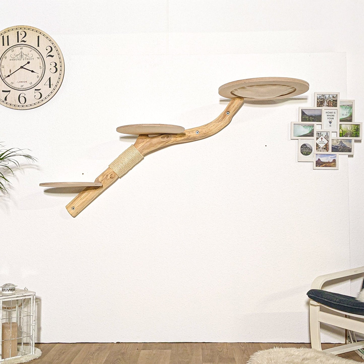 Wall-Mounted Natural Cat Tree 183 cm Length Cat Tree Natural Wood Design