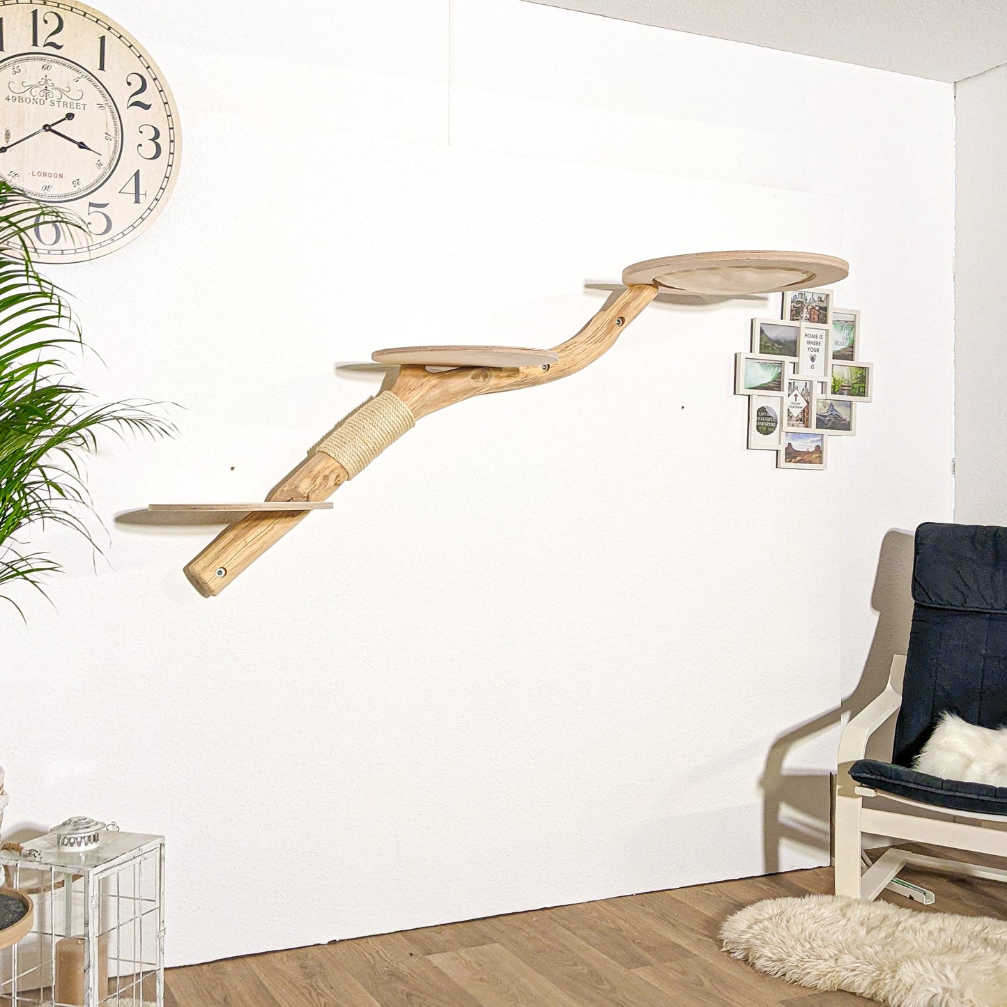 Wall-Mounted Natural Cat Tree 183 cm Length Cat Tree Natural Wood Design