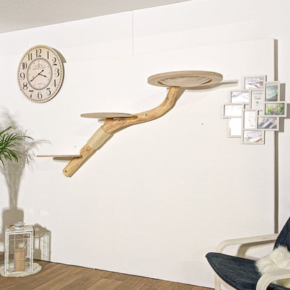 Wall-Mounted Natural Cat Tree 183 cm Length Cat Tree Natural Wood Design