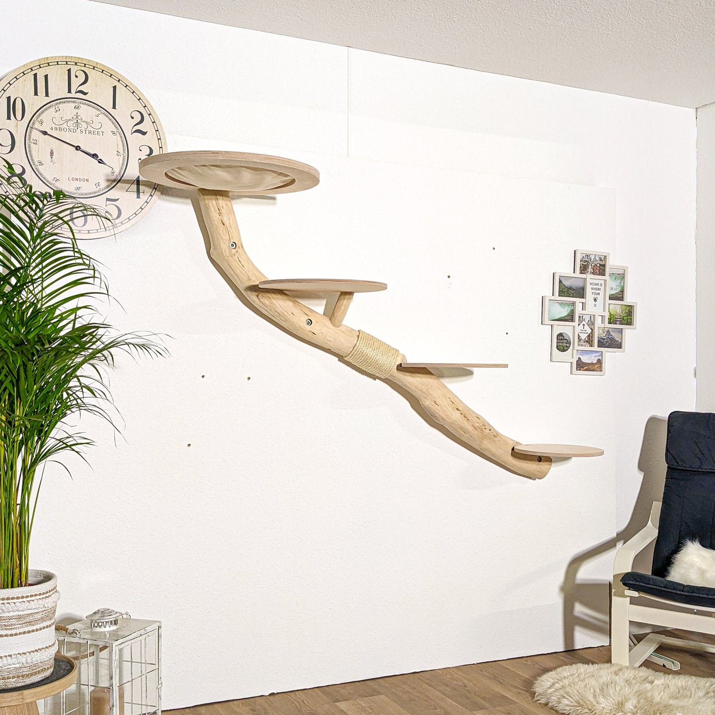 Wall-Mounted Natural Cat Tree 190 cm Length Cat Tree Natural Wood Design