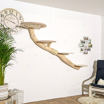 Wall-Mounted Natural Cat Tree 190 cm Length Cat Tree Natural Wood Design
