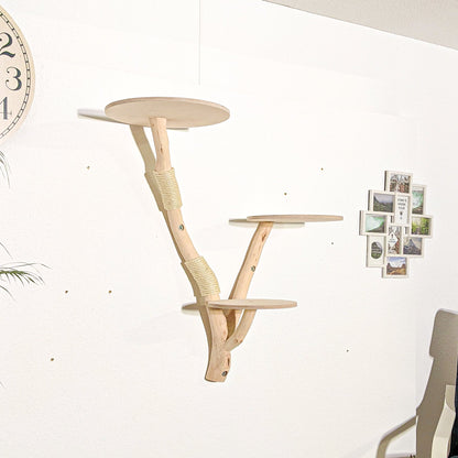Wall-Mounted Natural Cat Tree 110 cm Length Cat Tree Natural Wood Design