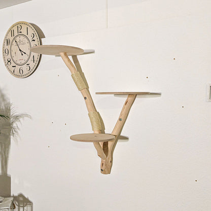 Wall-Mounted Natural Cat Tree 110 cm Length Cat Tree Natural Wood Design