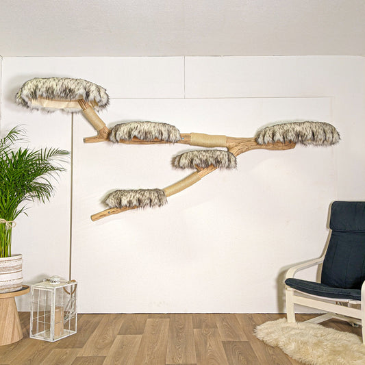 Wall-Mounted Natural Cat Tree 255 cm Length Cat Tree Natural Wood Design