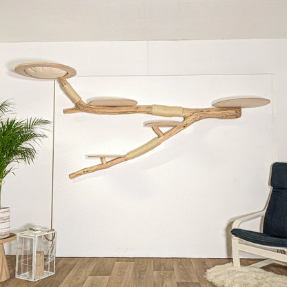 Wall-Mounted Natural Cat Tree 255 cm Length Cat Tree Natural Wood Design