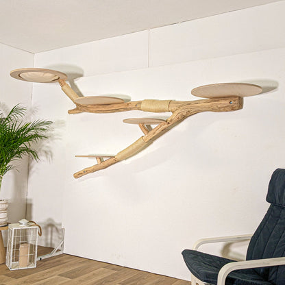 Wall-Mounted Natural Cat Tree 255 cm Length Cat Tree Natural Wood Design