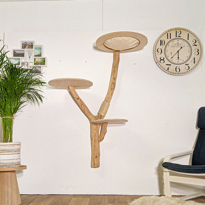 Wall-Mounted Cat Tree 143 cm Height Cat Tree Natural Wood Design