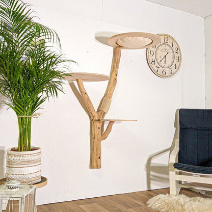 Wall-Mounted Cat Tree 143 cm Height Cat Tree Natural Wood Design