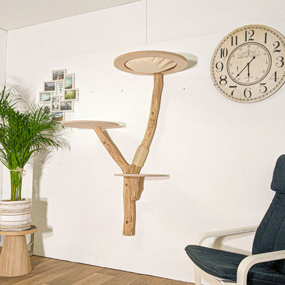 Wall-Mounted Cat Tree 143 cm Height Cat Tree Natural Wood Design
