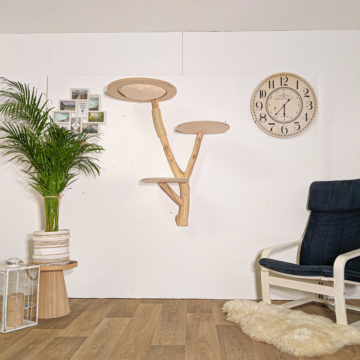 Wall-Mounted Natural Cat Tree 115 cm Height Cat Tree Natural Wood Design