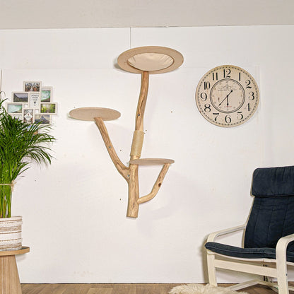 Wall-Mounted Natural Cat Tree 142 cm Height Cat Tree Natural Wood Design
