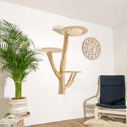Wall-Mounted Natural Cat Tree 142 cm Height Cat Tree Natural Wood Design