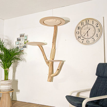 Wall-Mounted Natural Cat Tree 142 cm Height Cat Tree Natural Wood Design