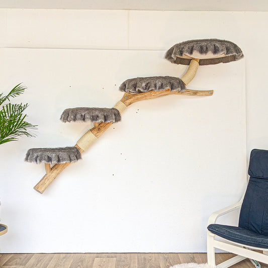 Wall-Mounted Cat Tree 190 cm Length Cat Tree Natural Wood Design