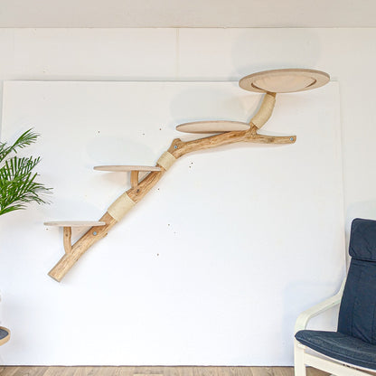 Wall-Mounted Cat Tree 190 cm Length Cat Tree Natural Wood Design