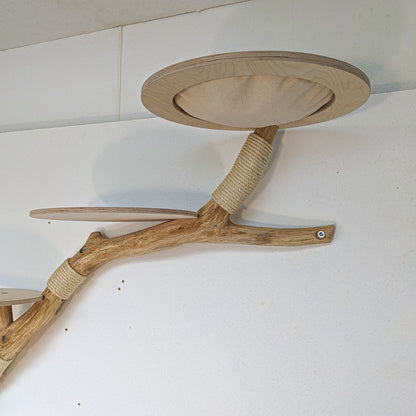 Wall-Mounted Cat Tree 190 cm Length Cat Tree Natural Wood Design
