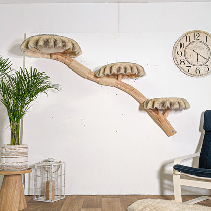 Wall-Mounted Natural Cat Tree 180 cm Length Cat Tree Natural Wood Design