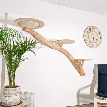 Wall-Mounted Natural Cat Tree 180 cm Length Cat Tree Natural Wood Design