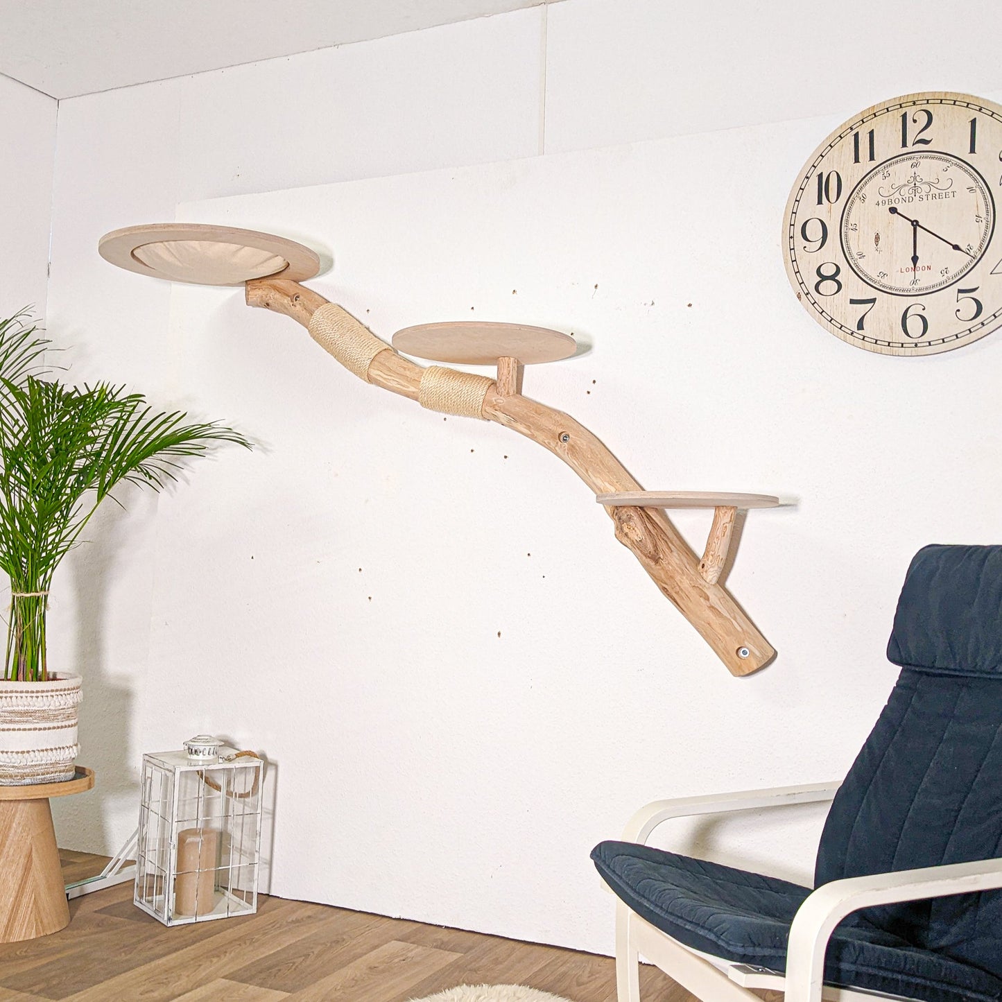 Wall-Mounted Natural Cat Tree 180 cm Length Cat Tree Natural Wood Design