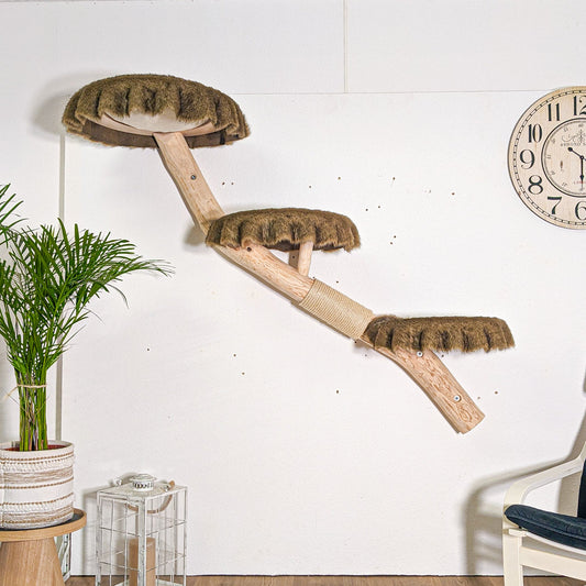 Wall-Mounted Cat Tree 160 cm Length Cat Tree Natural Wood Design