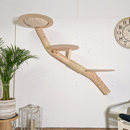 Wall-Mounted Cat Tree 160 cm Length Cat Tree Natural Wood Design