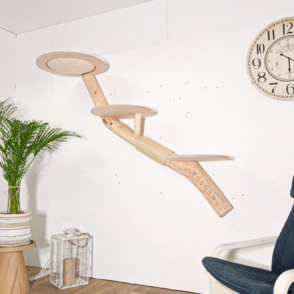 Wall-Mounted Cat Tree 160 cm Length Cat Tree Natural Wood Design